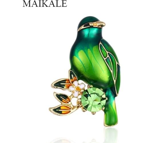 MAIKALE Colored Enamel Bird Brooch Pins Crystal Flowers Animal Brooches for Women Shirts Suit Girls Kids Bag Accessories Gifts