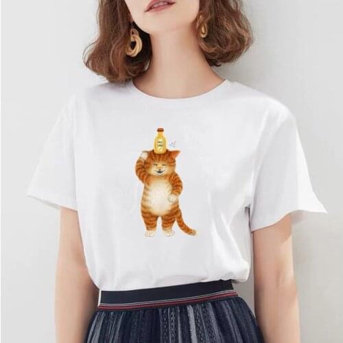 Harajuku Womens T-Shirt Cat Cartoon Print Summer Tops Casual Short Sleeve Fashion T Shirt Aesthetic Clothes Kawaii Tshirt