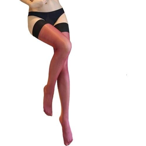 Women vintage sexy thigh high stockings oil glitter cheerleader medias lolita stocking fetish maid shiny stockings