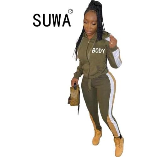 Casual Body Letter Print Two Piece Set Women 2020 Long Sleeve Hooded Sweatshirt Hoodie+drawstring Fitness Pant Sportswear Suits