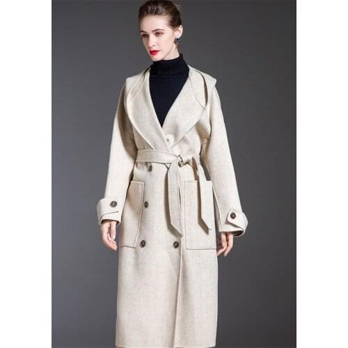 New fashion double sided cashmere coat women winter clothing midium length hooded wool jacket FL20409