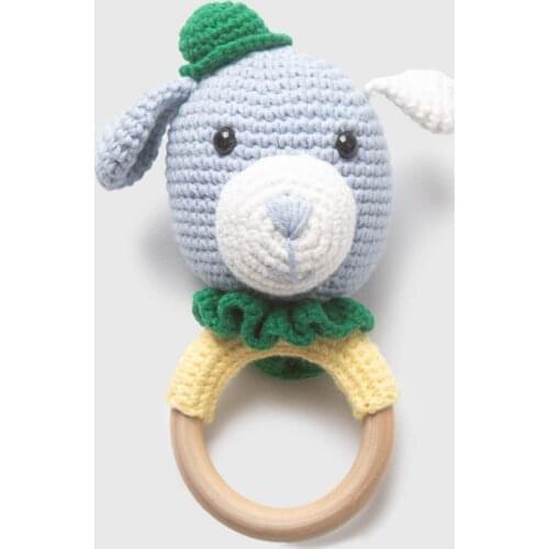 100% COTTON AMIGURUMI BLUE DOG RATTLE IS HANDMADE WITH ALL NATURAL ROPES