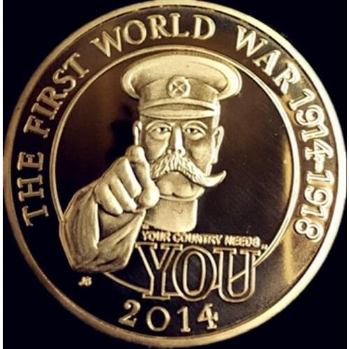 20 pcs The 2014 Elizabeth II 100th anniversary of the first world war 1914-1918 gold plated 40 mm souvenir decoration coin