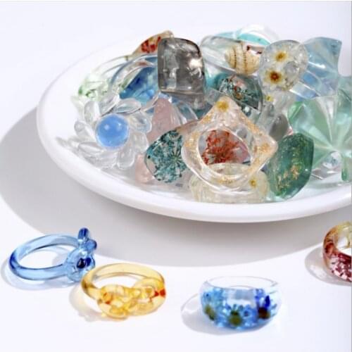 2021 New Transparent Resin Acrylic Rhinestone Colourful Geometric Square Round Rings Set for Women Jewelry Party Gifts