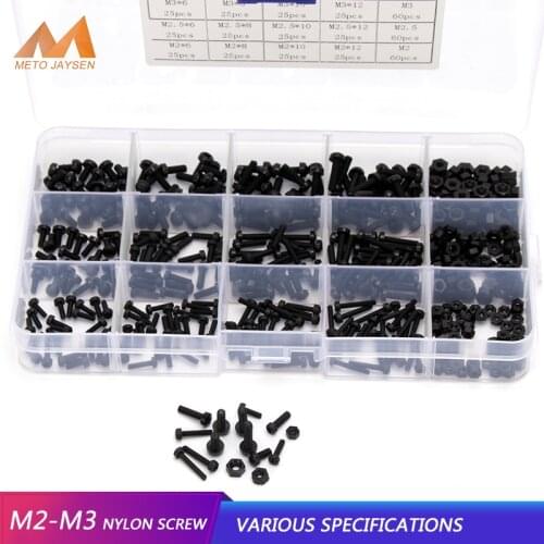 480pcs Nylon Round Head Phillips Screw Bolts M2 M2.5 M3 Hex Nuts Set Black White Plastic Screws Assortment Kit