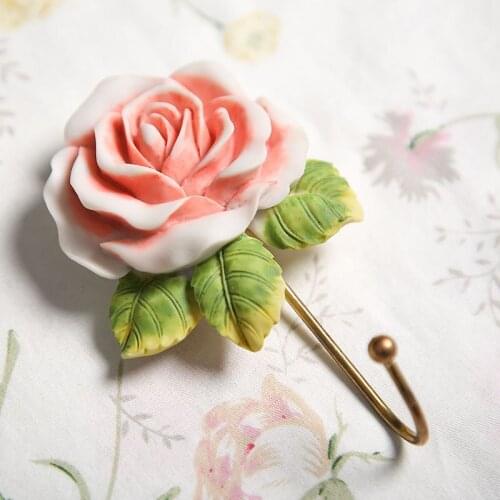 New Rose Flower Decorative Hooks 5pcs Pink Gold Silver Dress-shaped Rose Resin Hook Painted Single Hook Organization Home Decor