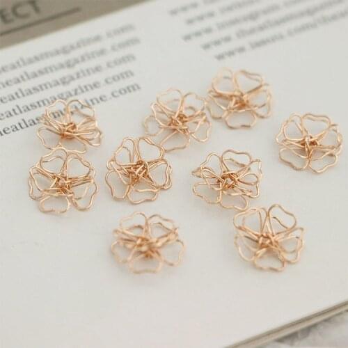 20 PCS 12mm Metal Copper KC Gold Plated Hollow Out Flowers Earrings Accessories DIY Jewelry Findings