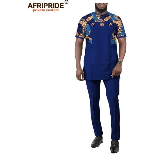 African Men Attire Dashiki Printed Shirt Suit 2 Piece Outfits Short Sleeve Blouse Sports Tribal Tracksuit AFRIPRIDE A2016003
