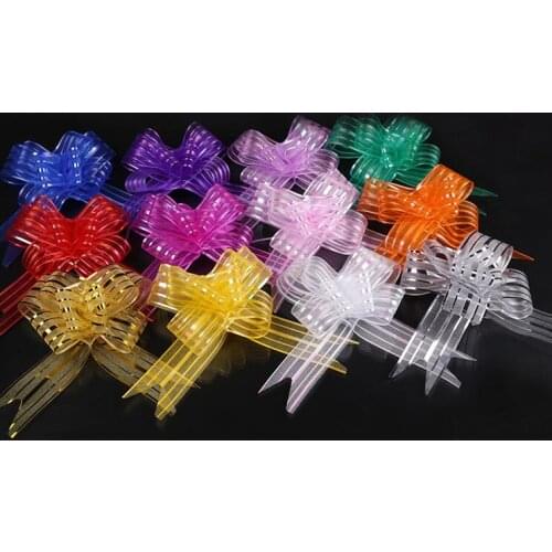 Large 5cm chiffon bowknot Pull Bows Ribbons Flowers Gift Wrapping Pullbows for Birthday Wedding Party Decoration Decor Craft