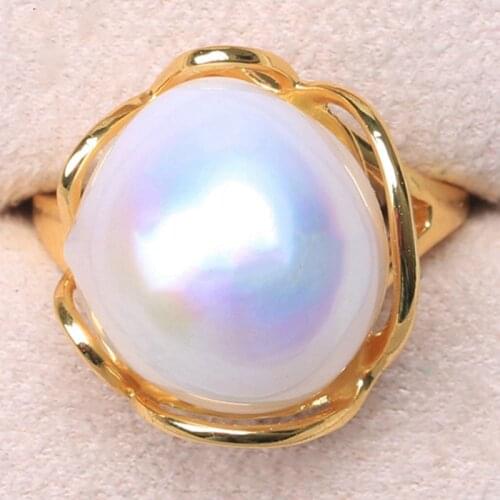 BaroqueOnly Natural freshwater Baroque pearl ring retro style 14K notes gold retro style irregular shaped button ring RY