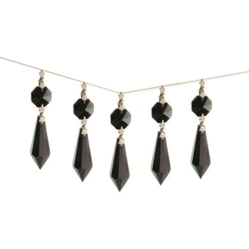 Black 38mm Pointed Bead 10pcs/Lot Silver Clasp Lighting Accessories Pendants Crystal Prisms Chandelier Parts