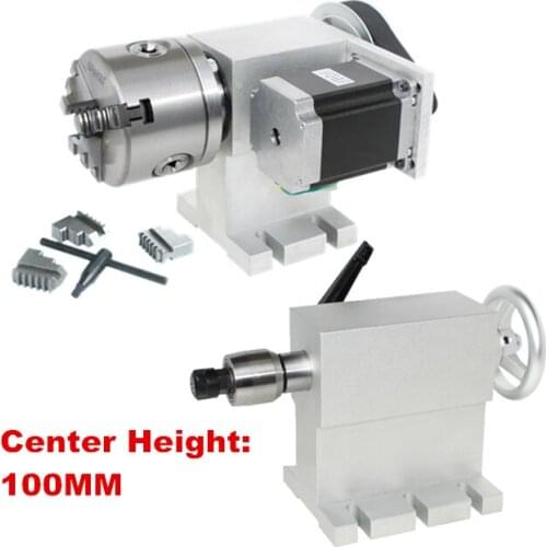 CNC Rotary axis 4th axis A axis Center Height 100MM with Tailstock MT2 for CNC Router Miiling Machine