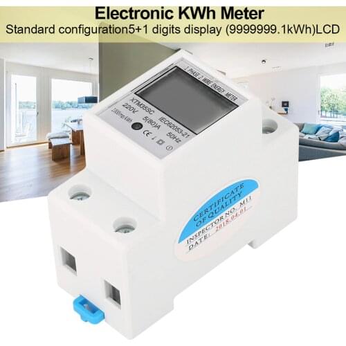 Din Rail LCD Digital Single Phase Energy Meter kWh Power Consumption Wattmeter Electronic AC 220V 80A Reset Zero