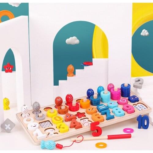 Wooden Number Puzzle Game Toys for Toddlers - Fishing Game Math Matching Toy Board for Age 3 Years Olds Kids