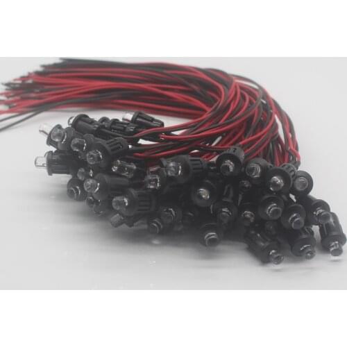 3V 5V 12V 5MM LED Diode Light Clear 20cm Cable Pre-Wired With Plastic Holder