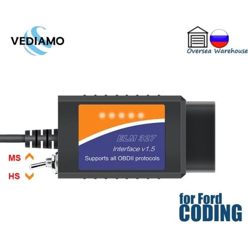 ELM327 V1.5 with HS / MS CAN Switch FORSCAN Ford ELM327 OBD2 Scanner Code Reader USB Adapter for Ford Coding ELMconfig FoCCCus