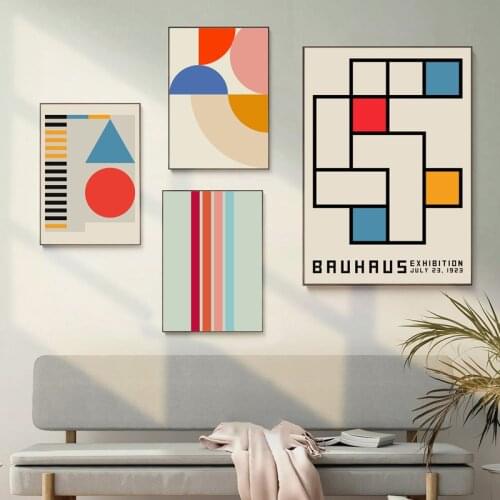 Geometric Abstract Line Canvas Painting Multicolored Pattern Wall Art Poster Nordic Vintage Pictures for Living Room Home Decor