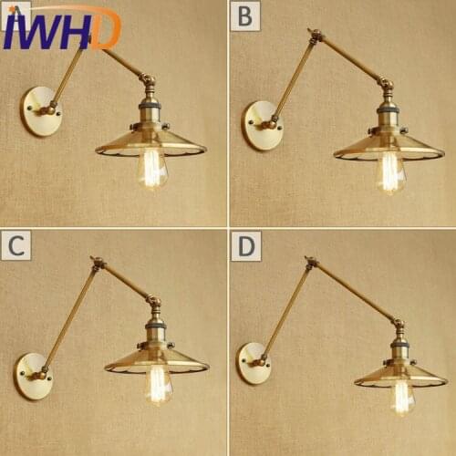 IWHD Loft Style Swing Arm Edison Wall Sconce Mirror Glass Iron Wall Lamp Industrial Vintage Wall Light Fixtures Indoor Lighting