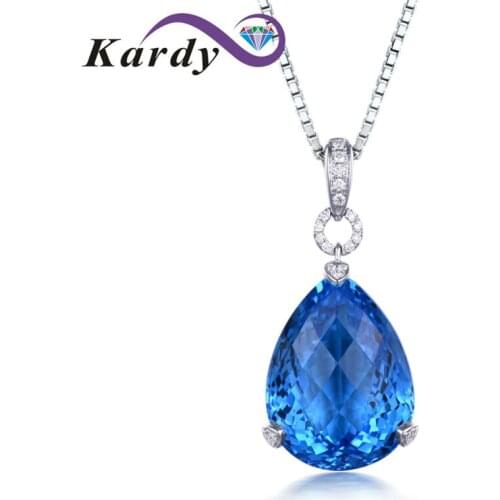Fine Jewelry Womens Solid 14K White Gold Diamond Blue Pear Topaz Gemstone Engagement Wedding Promise Pendant Sets