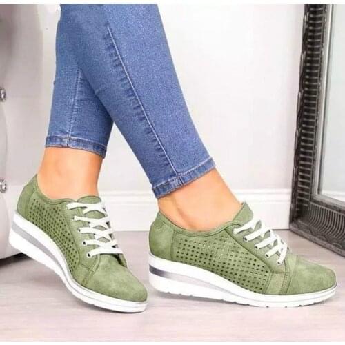 Women Wedge Shoes Summer Autumn Casual Canvas Sneakers Breathable Platform Sneakers Meddle Heel Pointed Toe Air Mesh Shoe