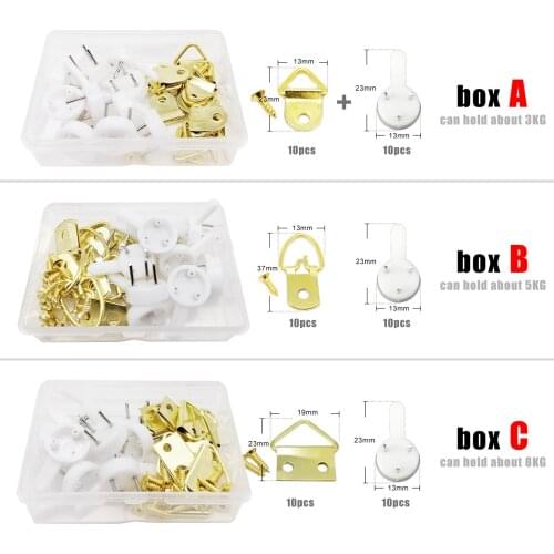 3/10 sets Metal Steel Triangle D-ring Oil Painting Mirror Picture Wood Frame Hanger Art Work Photo Wall Hook Assortment Kit Box