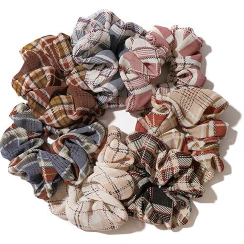 Cute Plaid Printing Scrunchies 2021 Fashion Ponytail Holder Stripe Vintage Hair Band Rope Women Girls Headband Hair Accessories
