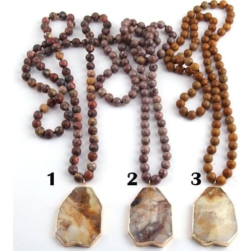 Fashion Bohemian Tribal Jewelry Long Knotted Stone Pendant Necklaces For Women Ethnic Necklace