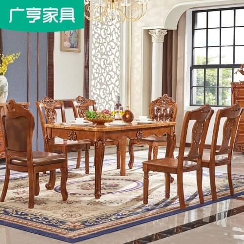 European-style solid wood dining table and chair combination, classical dining chair, dining table, rectangular dining table
