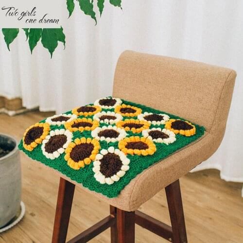 Hand Crochet hook lace sunflower pillowcase Cushion DIY Table Mat sunflower pillowcase hollowed green shooting props 40*40CM