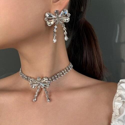 MOGAKU Butterfly Choker Necklaces Stud Earrings for Women Party Wedding Clavicle Necklace Accessories Statement Jewelry Sets