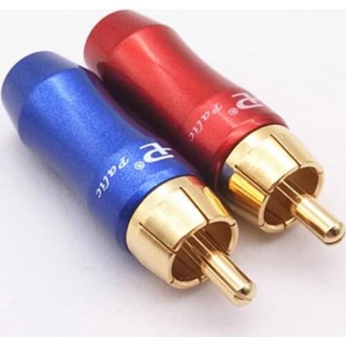 2pcs Red blue Budweiser copper gold-plated lotus head thickened 6.4mm hole RCA lotus plug audio cable welding head connector