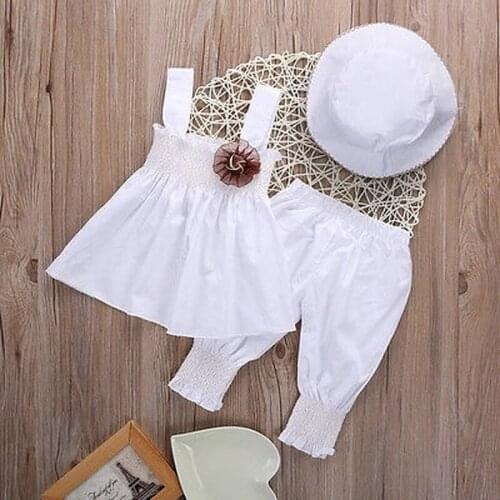 Citgeett Princess Baby Kids Girls Tops Dress+Pants+Hat 3pcs White Wedding Party Suits Outfits Clothes 0-24M SS