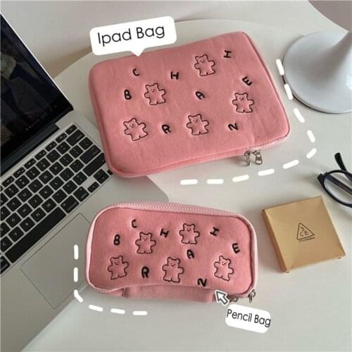 Bear Plush Pencil Bag And Ipad Bag Pens Pouch Storage Case Brush Holder Big Capacity Kids Birthday Gift School Stationery