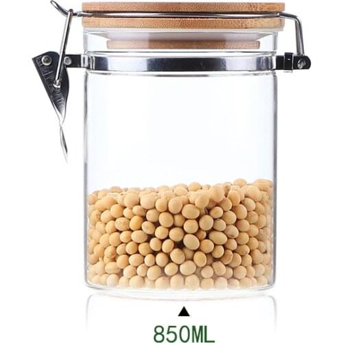 Five Sizes Glass Storage Tank With Wood Cover Spices Sugar Jar Container Kitchen Food Bottle Coffee Beans Tea Caddy 1pc
