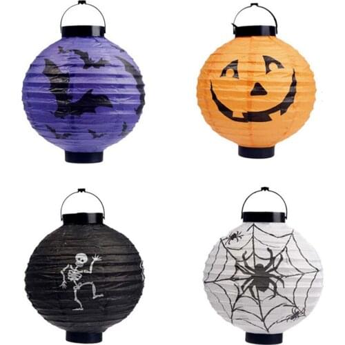 Luminated Halloween Pumpkin Lantern Horror Paper Glow Spider Skull Bat LED Lamp Halloween Decorations For Home Festival Party