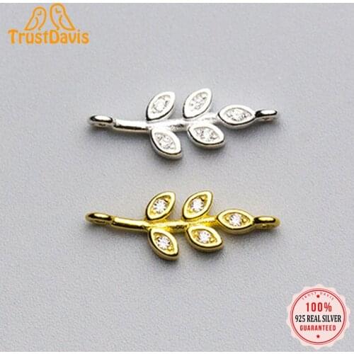 TrustDavis Fashion Real 925 Sterling Silver Sweet Leaves CZ Double Hole Charm Pendant Handmade DIY Accessories Jewelry DZ221