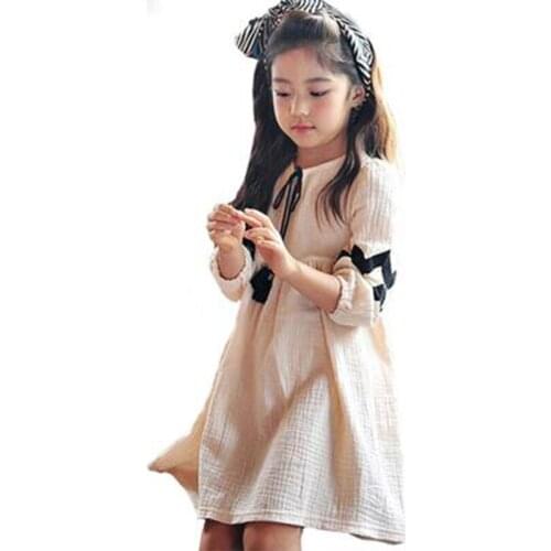 Chinese style tassel spring autumn long-sleeve cotton dress princess costume age for 3- 12 yrs little girls vintage party frocks