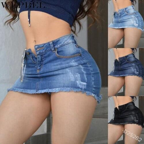 WEPBEL Women Fashion Sexy Zipper Hole Hip Denim Skirt Ladies Ripped Short Dress Bottoms Plus Size