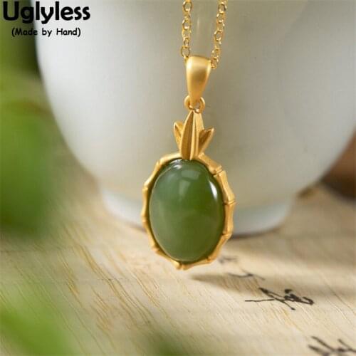 Uglyless Vivid Bamboo Pendants Earrings Sets for Women Nature Jasper Gemstone Jewelry Sets 925 Silver Crystals Necklace NO Chain
