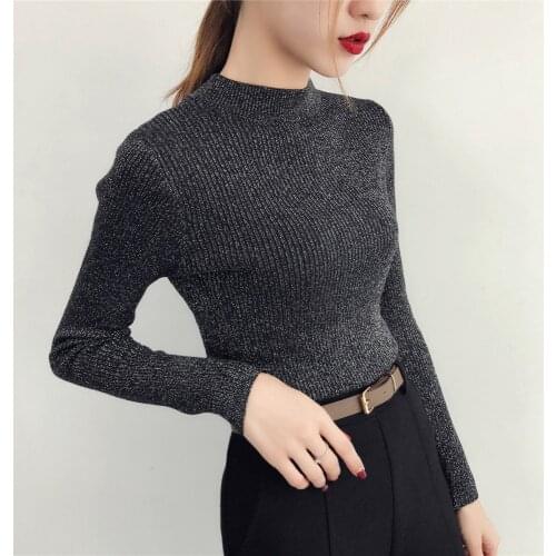 Gkfnmt Shiny Lurex Autumn Winter Sweater Women Long Sleeve Pullover Basic Sweaters Women 2018 Korean Style Knit Pink Tops Femme