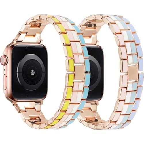 Womens Jewelry Strap for Apple Watch Band 6 44mm 40mm 42mm 38mm Rainbow Stainless Steel for iWatch Bands Serie 6 5 4 3 Bracelet