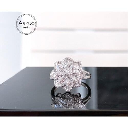 Aazuo 18K Solid White Gold Real Natrual Diamond 0.6ct H SI Ladder Flower Ring Gift For Woman High Class Banquet Engagement Party