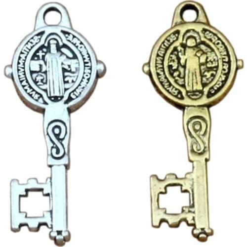 Saint Benedict Medal Cross Key Religious Charms Pendants 100Pcs Jewelry DIY Fit Bracelets Necklace Earrings 9.5x24mm 2colors