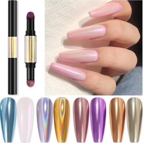 2 Colors Holographic Laser Aurora Solid Magic Mirror Nail Glitter Powder Cushion Pen Nails Chrome Pigments Nail Art Decoration