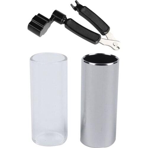2 Pieces Glass Slide and Metal Slide for Guitar, Bass, Medium (6 cm) & Black 3 in 1 Multifunction Guitar String Winder String Cu