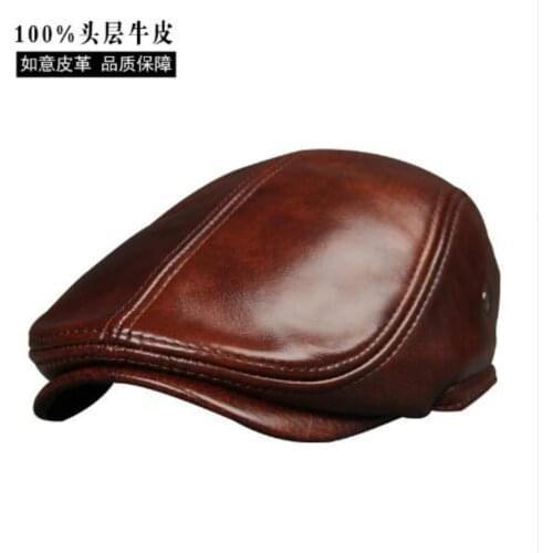 2017 New Arrival Genuine Cowhide Leather Hats Mens Adult Leather Cap Spring Autumn Winter Cotton Visor Caps B-7232