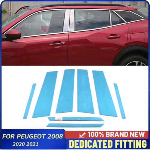 2020 2021 For Peugeot 2008 Car Window Center Pillar Post Cover Trims Frame Stickers Auto Accessories 8Pcs/Set