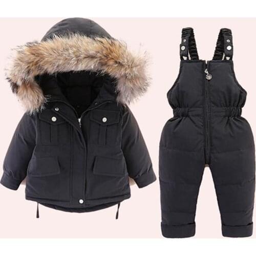2020 Winter Children Clothing Set For Baby Boys Girls Kids Ski Suit Overalls Duck Down Coat Warm Snowsuits Jackets+Bib 2pcs Set