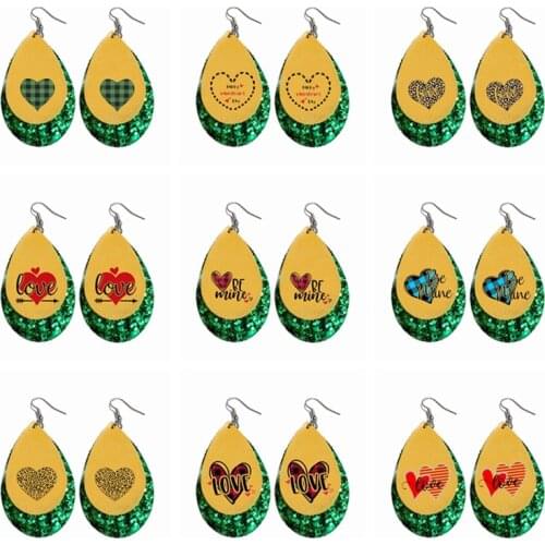 27 Pairs Plaid Striped Love Heart Pu Leather Earrings Three Layers Glitter Valentines Day Stock