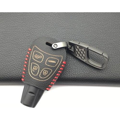 4 Buttons Super Quality 100% Leather Car Key Case Key Fob Shell Cover For Saab 2003 -2009 Car Key Bag Protect Shell
